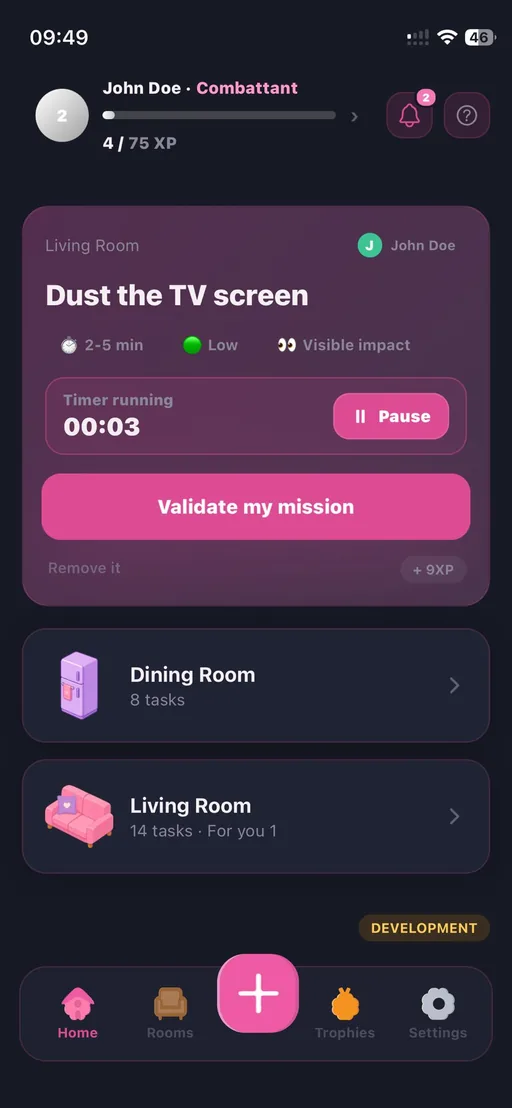 Dopami mission in progress screen